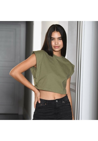 Türen Kadın Vatka Görünümlü Crop T-shirt 3402/haki 001