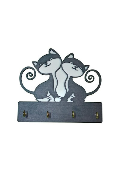 Dekoratif Ahşap Kedi Anahtar Askılığı Anahtar Askısı