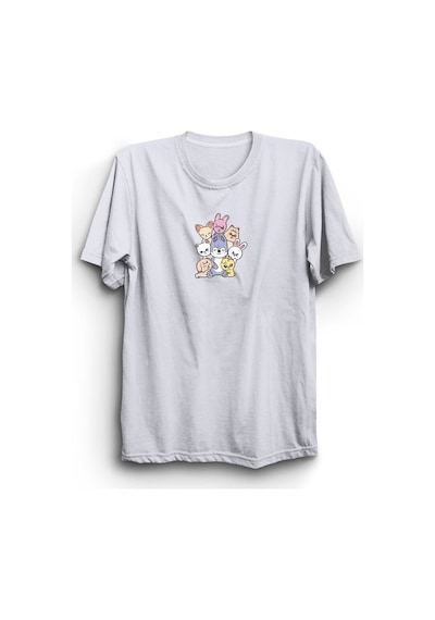 Stray Kids Skzoo Karakter Baskılı Unisex %100 Pamuk Beyaz T-shirt Beyaz