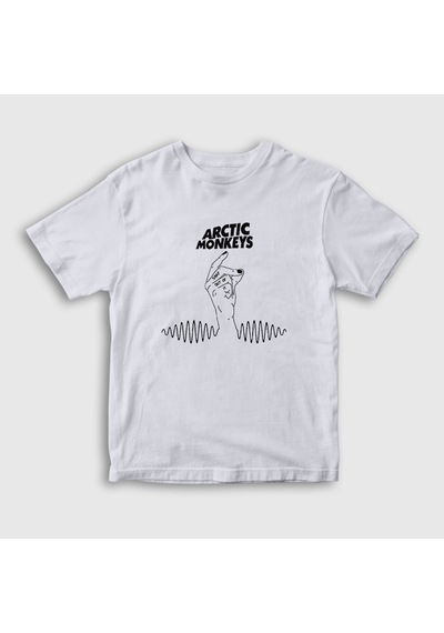 Presmono Unisex Çocuk Snap Arctic Monkeys T-shirt Beyaz