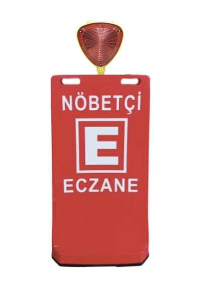 Flaşör Lambalı Eczane Baskılı Çift Yön Ultra Levhalı Reklam Dubası Kırmızı Renk 7.5 Kg