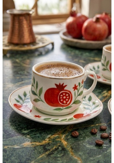 Acar Nar Desenli 6 Kişilik Kahve Fincanı Takımı 90 Ml 09502 Beyaz
