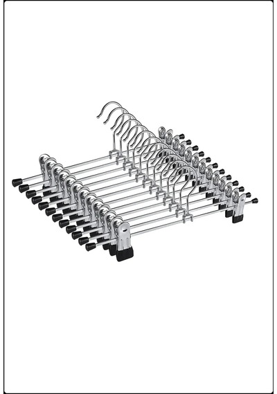 Mandallı Metal Pantolon & Etek Askısı Gümüş 10 Adet Krom