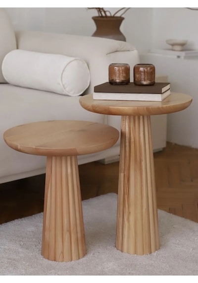 Simillo Wood Wooden Ahşap 2'li Set Naturel Renk Mantar Yan Sehpa Modern Fiskos / Ç Kod:sml098495411 Ahşap