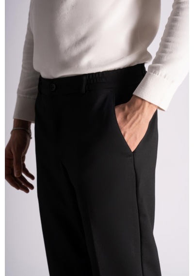 Beli Yarım Lastikli Chino Slim Fit Crop Pantolon Siyah Siyah