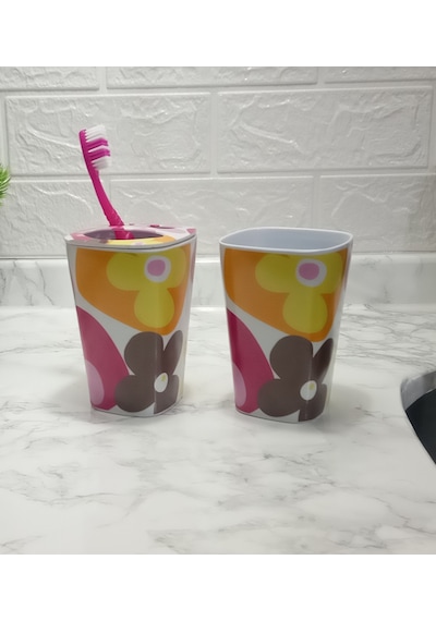 Sıa 2 Li Banyo Seti.Kırmızı Papatya Melamin Model Kırmızı
