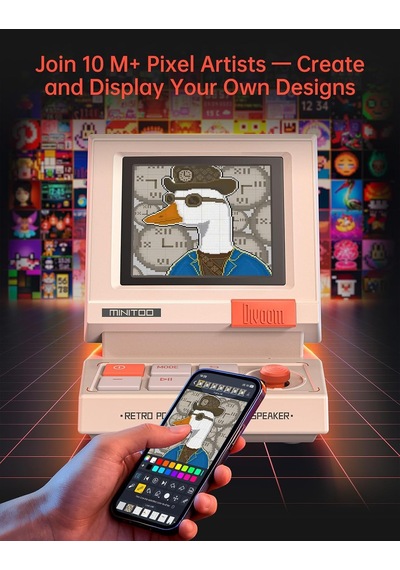 Minitoo Retro Pc-style Bilgisayar Hoparlörü, Akıllı Piksel Ekranı Ve Kendi Resimlerinizi Oluşturma Özelliği, Bluetooth Ve Usb Ses, Beyaz Gürültülü Alarm/zamanlayıcı, Yatak Odası İçin