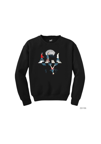 Stranger Things Team On Road Siyah Sweatshirt