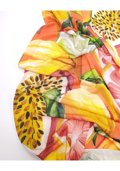 %85 Rayon %15 Elastan İnce Esnek Sandy Benzeri Jarse Turuncu Üzeri Meyve Desenli Kumaş Elbiselik & Bluzluk 130x240cm-12573 %85 Rayon %15 Elastan İnce Esnek Sandy Benzeri Jarse Turuncu Üzeri Meyve Desenli Kumaş Elbiselik & Bluzluk 130x240cm-12573