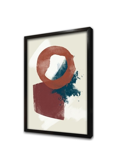 Bordo Ve Mavi Soyut Üçlü Çerçeveli Mdf Tablo Seti-173858