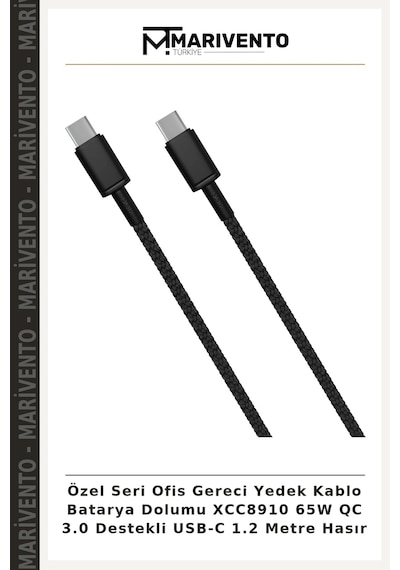 Özel Seri Ofis Gereci Yedek Kablo Batarya Dolumu Xcc8910 65w Qc 3.0 Destekli Usb-c 1.2 Metre Hasır