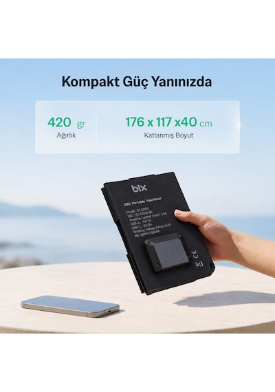Bix 25w Taşınabilir Solar Şarj Paneli Katlanabilir Ip67 Korumalı Usb-a Ve Type-c Çıkışlı Kamp Karavan Outdoor İçin Güneş Paneli Siyah
