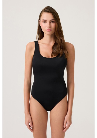 Los Ojos Siyah U Yaka Spor Mayo Sporty One Piece Siyah Siyah