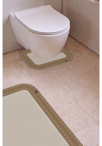 Banyo Paspası Takımı 70x110+50x70 Cm Düz Ekru & Hasır