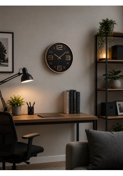 Siyah- Rose Modern Duvar Saati Cam Yüzeyli Lüks Tasarım