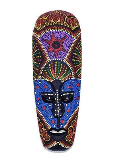 Ahşap Aborjin Mask 30 Cm Renkli Duvar Dekoru Maske