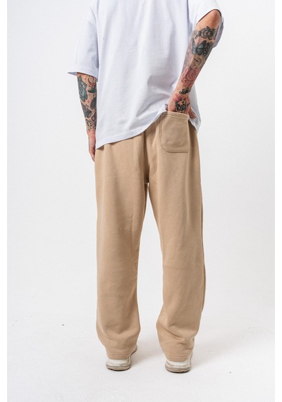 Erkek Respire Yazı Detaylı Basic Baggy Eşofman Altı Bej