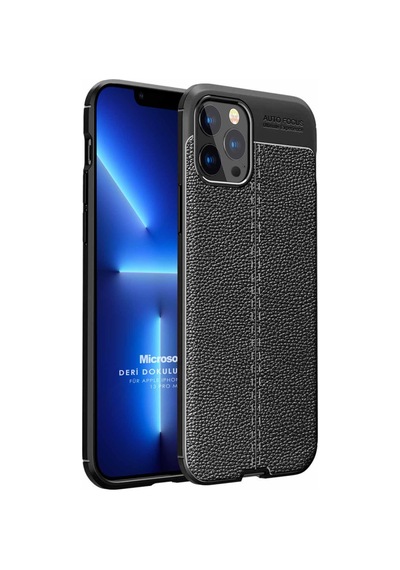 Microsonic Apple Uyumlu iPhone 13 Pro Kılıf Deri Dokulu Silikon