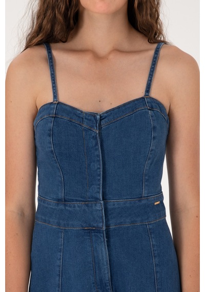 U.S. Polo Assn. Kadın Mavi Midi Boy Yırtmaçlı Jean Elbise 50305565-DN0022