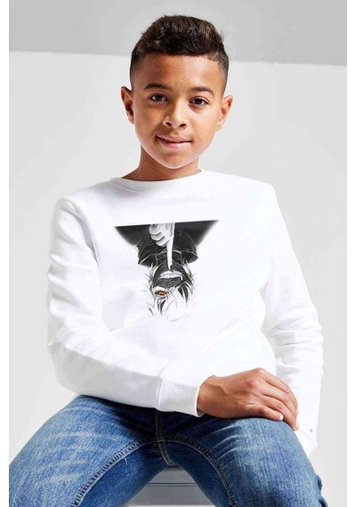 Tshirthane Anime Black Tokyo Ghoul Baskılı Unisex Çocuk Beyaz Sweatshirt Beyaz