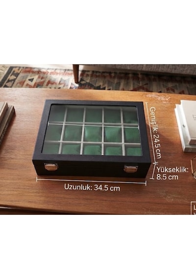 15 Li Suni Deri Kadife İç Yapılı Saat Organizer Kutusu