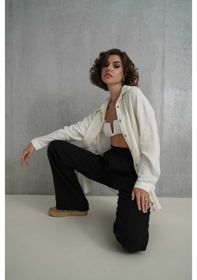 Mai Collection Mai Studios Co. Jovena Gizli Düğme Detay Ekru Gömlek Ekru