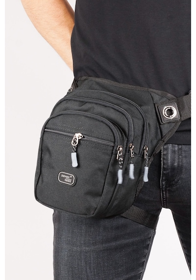 Çok Gözlü Su Geçirmez Unisex Siyah Bel Bacak Omuz Motosiklet Kurye Çantası Bodybag Gri Siyah 4962