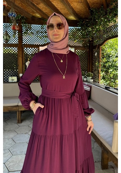 Rabia Şamlı Asil Elbise Vişne Normal