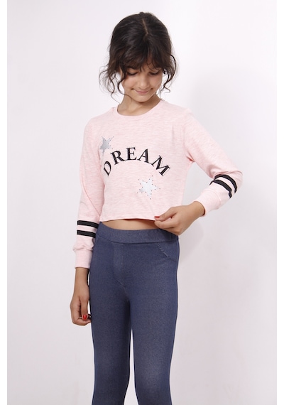 Toontoy Kız Çocuk Yıldızlı Dream Baskılı Sweatshirt Pembe Melanj