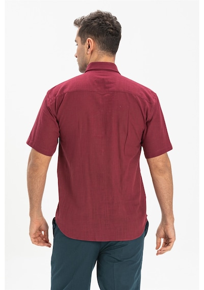 Eliş Şile Bezi Büyük Beden Kısa Kol Şile Bezi Tek Cepli Erkek Gömlek Koyu Bordo 3068 - 3XL
