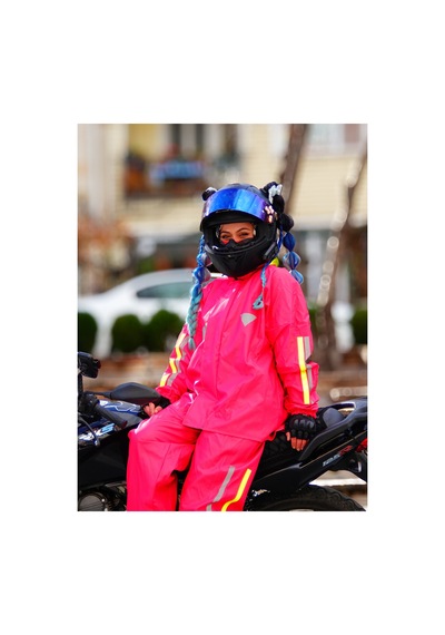 Outdo Kadın Motorcu Yağmurluğu Fuşya Reflektör Ve Neon Baskılı Diğer