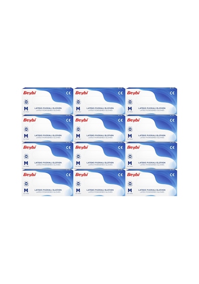 Beybi Lateks Pudralı Muayene Eldiveni M- Medium- Orta 1200 Lü Set