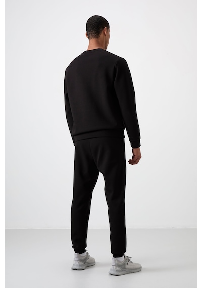 Tommy Life Siyah - Siyah Pamuklu Kalın Yumuşak Dokulu Comfort Fit Nakışlı Erkek Eşofman Takım - 85254 Siyah