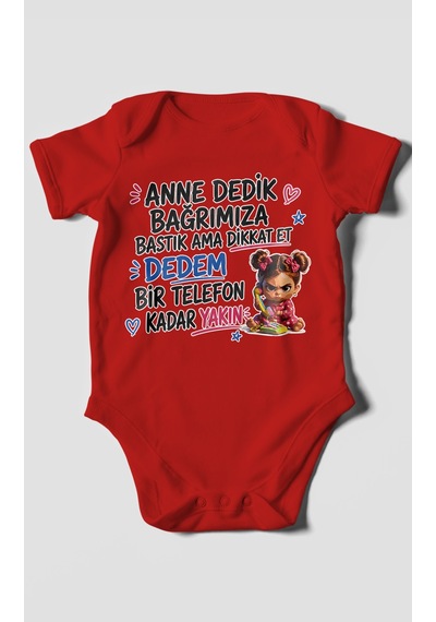 Morivokids Anneye Ve Dedeye Özel Kısa Kollu Bebek Body %100 Pamuk Kırmızı