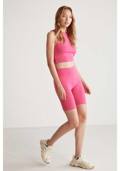 Ethıquet Isabel Kadın Esnek Kumaşlı Süprem Vücudu Tamamen Saran Yuvarlak Yaka Crop Pembe Body