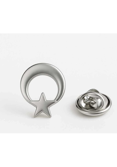 Ay Yıldız Gümüş Rozet 2 Cm Parlak Metal Türk Bayrağı Yaka Rozeti Gri