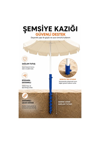 Şemsiye Sabitleme Kazığı Mavi Renk 46 Cm