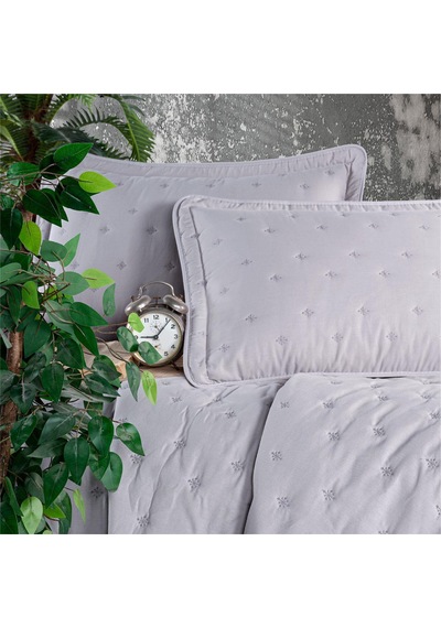 Clasy Microfiber Nakışlı Çift Kişilik Yatak Örtüsü Seti Aspendos Gri