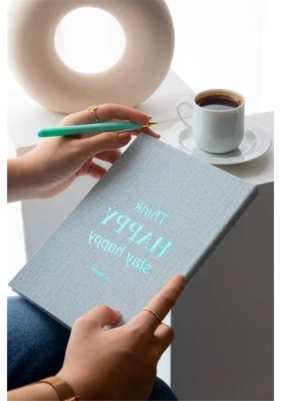 Süresiz Planlayıcı Ajanda Defter - 15x21 Cm, Keten Kaplama, Mavi Renk Açık Gri