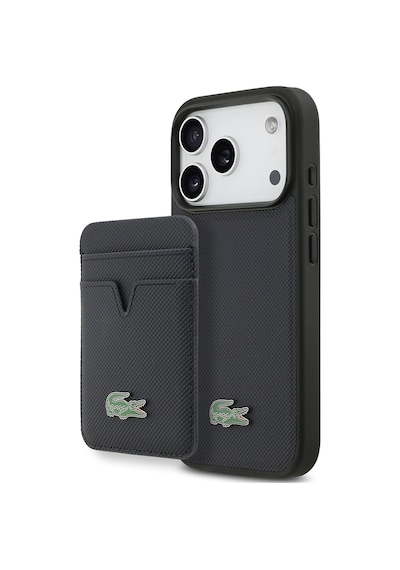 Apple Uyumlu iPhone 17 Pro Kılıf Lacoste Lisanslı M-safeli Pu Pike Desenli Metal Logolu Kartlıklı Kapak Lacivert Lacivert