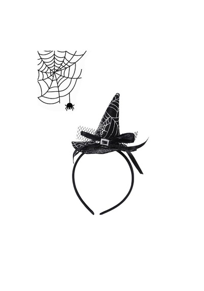 Halloween Şapkalı Cadı Taç Siyah Beyaz Örümcek Desen Genel
