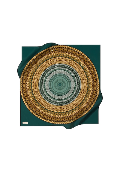 Zincir Desenli 90x90 Pierre Cardin Krep Saten Eşarp Yeşil-sarı Yeşil-sarı