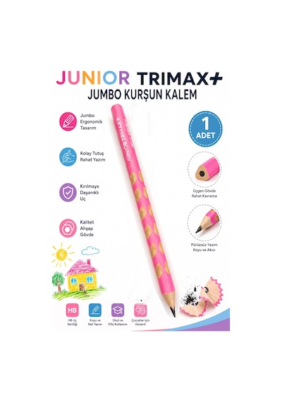 Jumbo Kurşun Kalem Oluklu 1 Adet Alpino Trimax Üçgen Oluklu Kalın Kalem Pastel Renkler Kolay Tutuş Ve Kullanım Pembe
