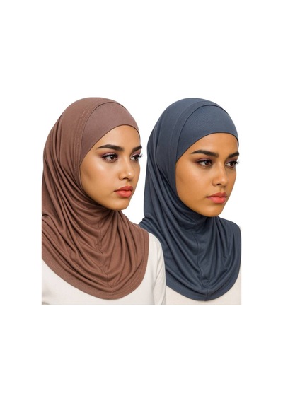 Aldaıyr 2 Adet Hijab 2 Parça Likra Kumaş Açık Kahve Antrasit