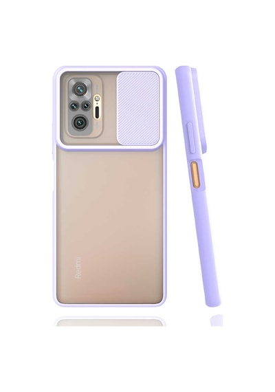 Noktaks - Xiaomi Uyumlu Xiaomi Redmi Note 10 Pro - Kılıf Slayt Sürgülü Arkası Buzlu Lensi Kapak - Sarı