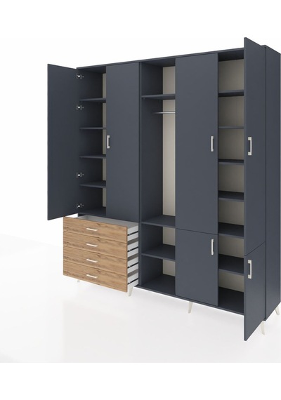 Hyperion Dolap 14 Raflı 4 Çekmeceli Tek Askılı 220x44x243 Antrasit-antrasit/çam Çok Renkli Hyperion Dolap 14 Raflı 4 Çekmeceli Tek Askılı 220x44x243 Antrasit-antrasit/çam Çok Renkli