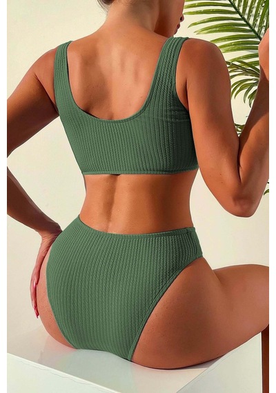 Angelsin Özel Fitilli Kumaş Yüksek Bel Bikini Altı Yeşil