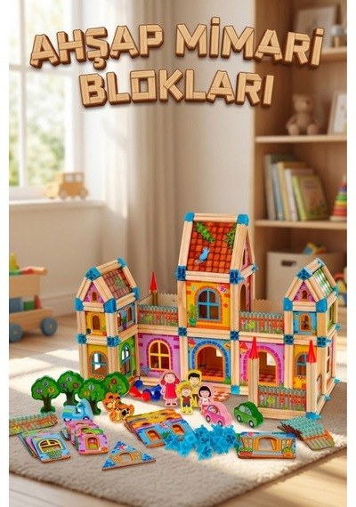 268 Parça Ahşap Yapı Blokları Eğitici Şato Ve Ev Kurma Seti - Montessori Zeka Geliştirici Oyuncak