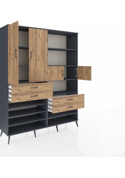 Hyperion Gardrop 11 Raflı 4 Çekmeceli 4 Kapaklı 176x44x221 Antrasit-çam Çam Hyperion Gardrop 11 Raflı 4 Çekmeceli 4 Kapaklı 176x44x221 Antrasit-çam Çam