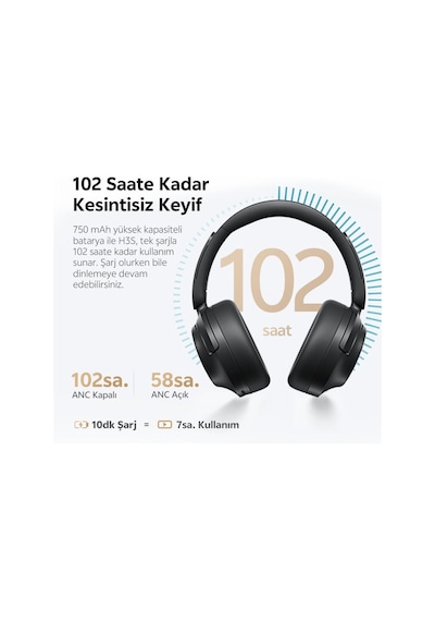 H3s 6.0 Bluetooth Kulaklık Anc Hi-res Ldac Çift Sürücülü Kulaklık 7 Mics. Yapay Zeka 102 Saat Dinle Siyah